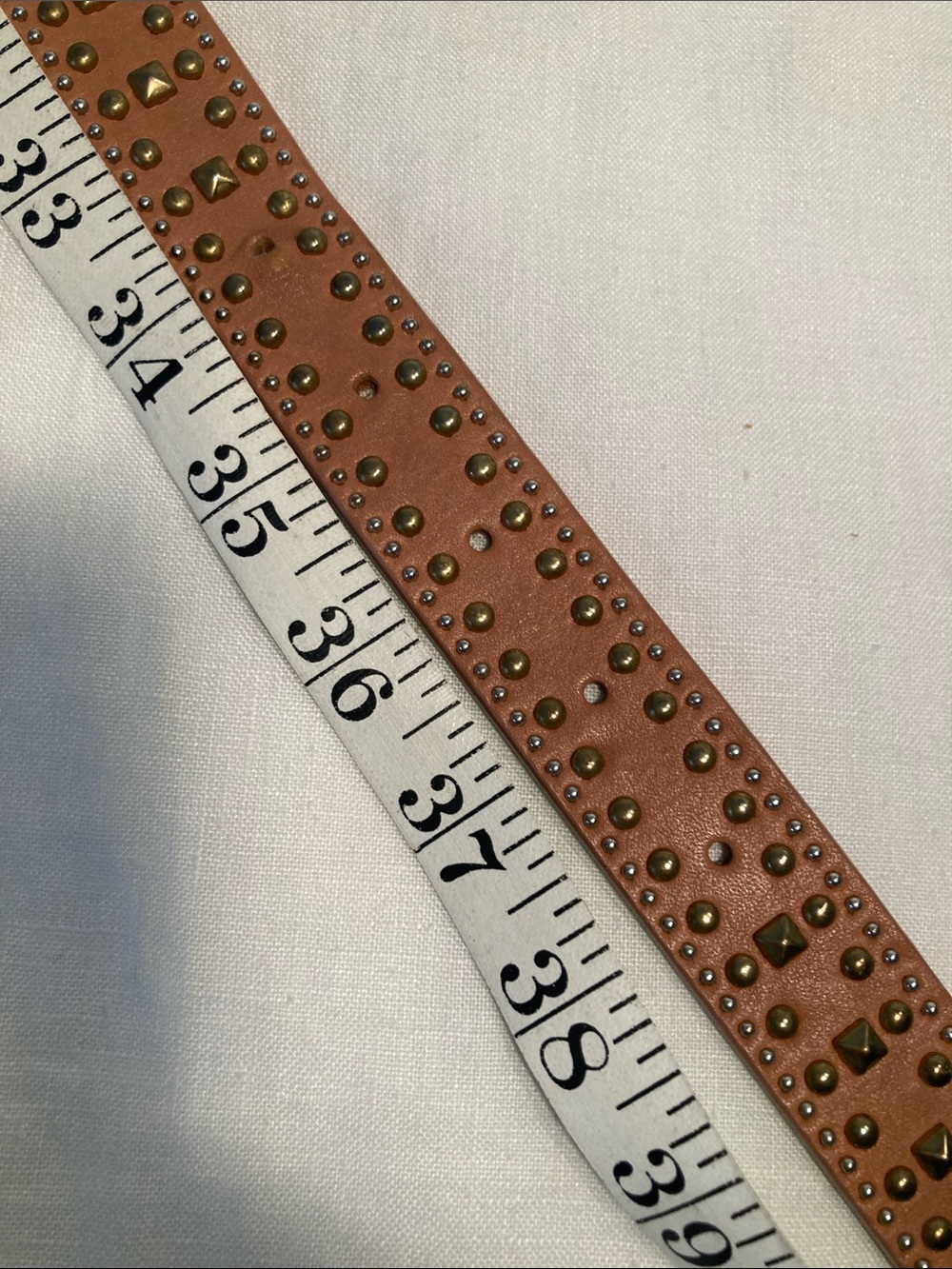 J.Crew Studded Tan caramel Leather Belt Brass Buckle M - Picture 12 of 16
